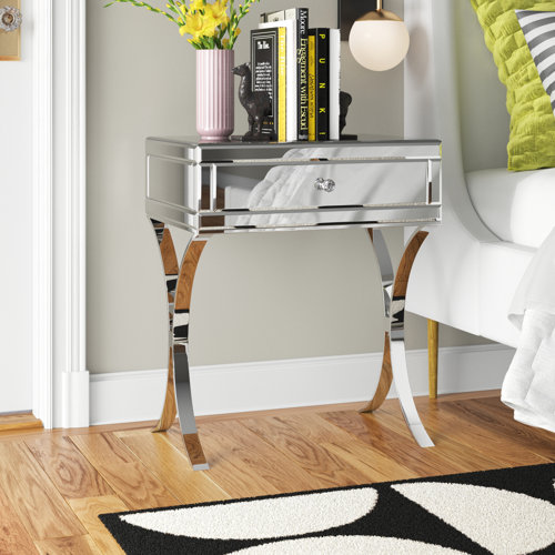 shyfoy Mirrored Nightstand 1Drawer CrossLegs End Table & Reviews Wayfair.co.uk